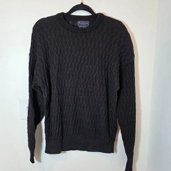 Vintage Burberry Cotton Cable Sweater Women's Large Black Crewneck Minimalist - Picture 1 of 8